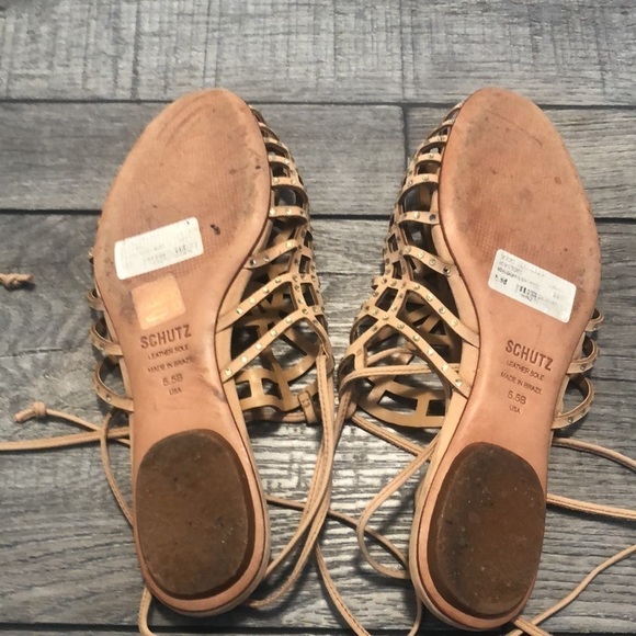 SCHUTZ jeweled leather sole gladiator sandals with circular design light tan - Picture 6 of 8